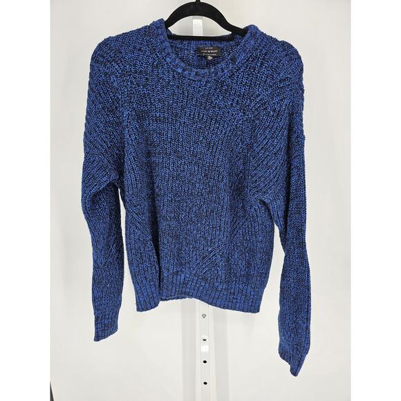 Lucky Brand Womens Sz M Crew Neck Sweater Blue Black Knit - Picture 1 of 4